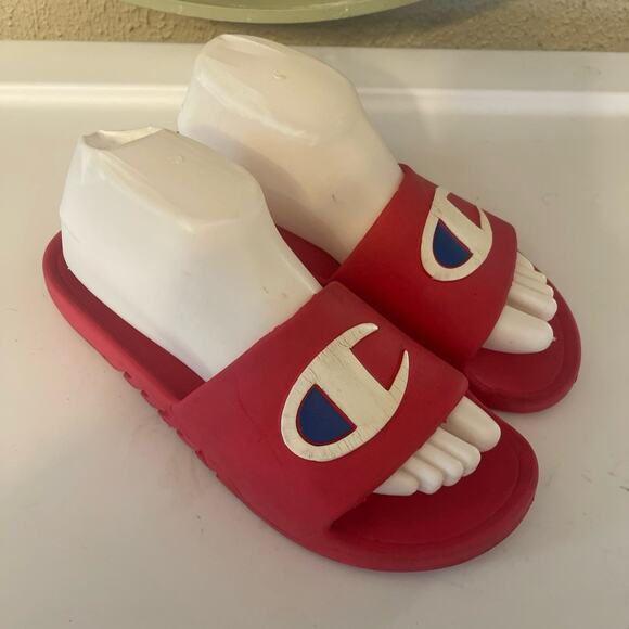 Unisex Slides Champion Sandals Women Size 9 Boys 7 Red - Picture 1 of 7